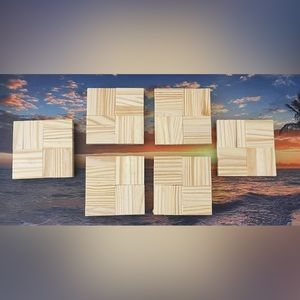 Set of 6 wooden geometric coasters with velvet copper feet new mid century style